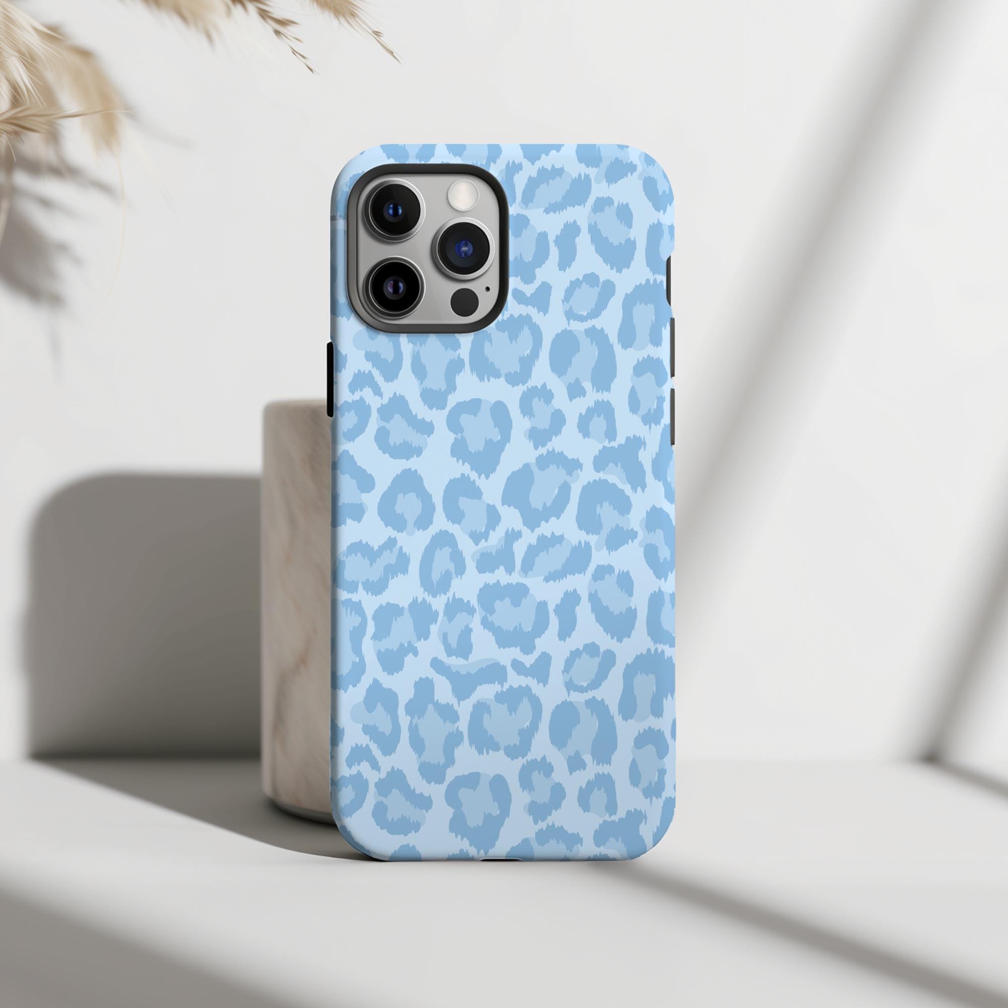 Blue Leopard Phone Case Preppy Cheetah Protective Aesthetic Cute Cover For iPhone 15 Plus 14 Pro Max 12 13 Mini 11 Pro Galaxy S24 S23 S22