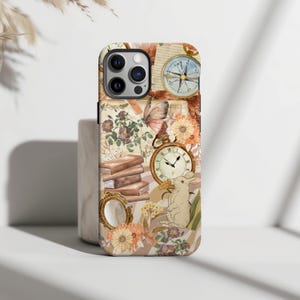 Vintage Collage Phone Case Cute Brown Retro Floral Trendy Scrapbook Cover For iPhone 15 Plus 14 Pro Max 12 13 Mini 11 Pro Galaxy S24 MagSafe