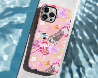 Y2K Pink Retro Phone Case Kawaii Pastel Cute Aesthetic Protective Cover For iPhone 15 Plus 14 Pro Max 12 13 Mini 11 Pro Galaxy S24 S23 S22