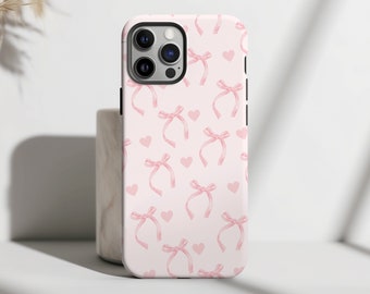 Bows Coquette Pink Phone Case Hearts Ribbon Cute Aesthetic Girly Protective For iPhone 16 15 Plus 14 Pro Max 12 13 Mini 11 Galaxy S24 S23