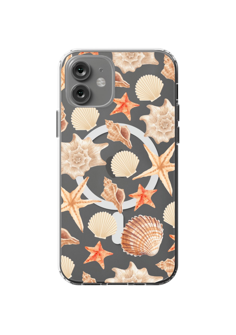 Magsafe Seashell Clear Phone Case Coastal Beach Orange Summer