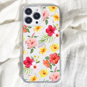 Hibiscus Clear Phone Case Hawaii Summer Tropical Yellow Floral For iPhone 15 Plus 14 Pro Max 12 13 Mini 11 XR X SE Galaxy S24 Trendy Cover