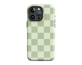 Salviagrönt rutigt telefonskal för iPhone 15+ 14 Pro Max 12 13 Mini 11 Pro Galaxy S24 S23 Skyddande sött preppy trendigt estetiskt fodral