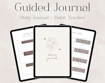 Daily Guided Journal + Habit Tracker | Intention, Goal Setting Workbook | Journaling Prompts | GoodNotes, Notability | iPad Digital Notebook
