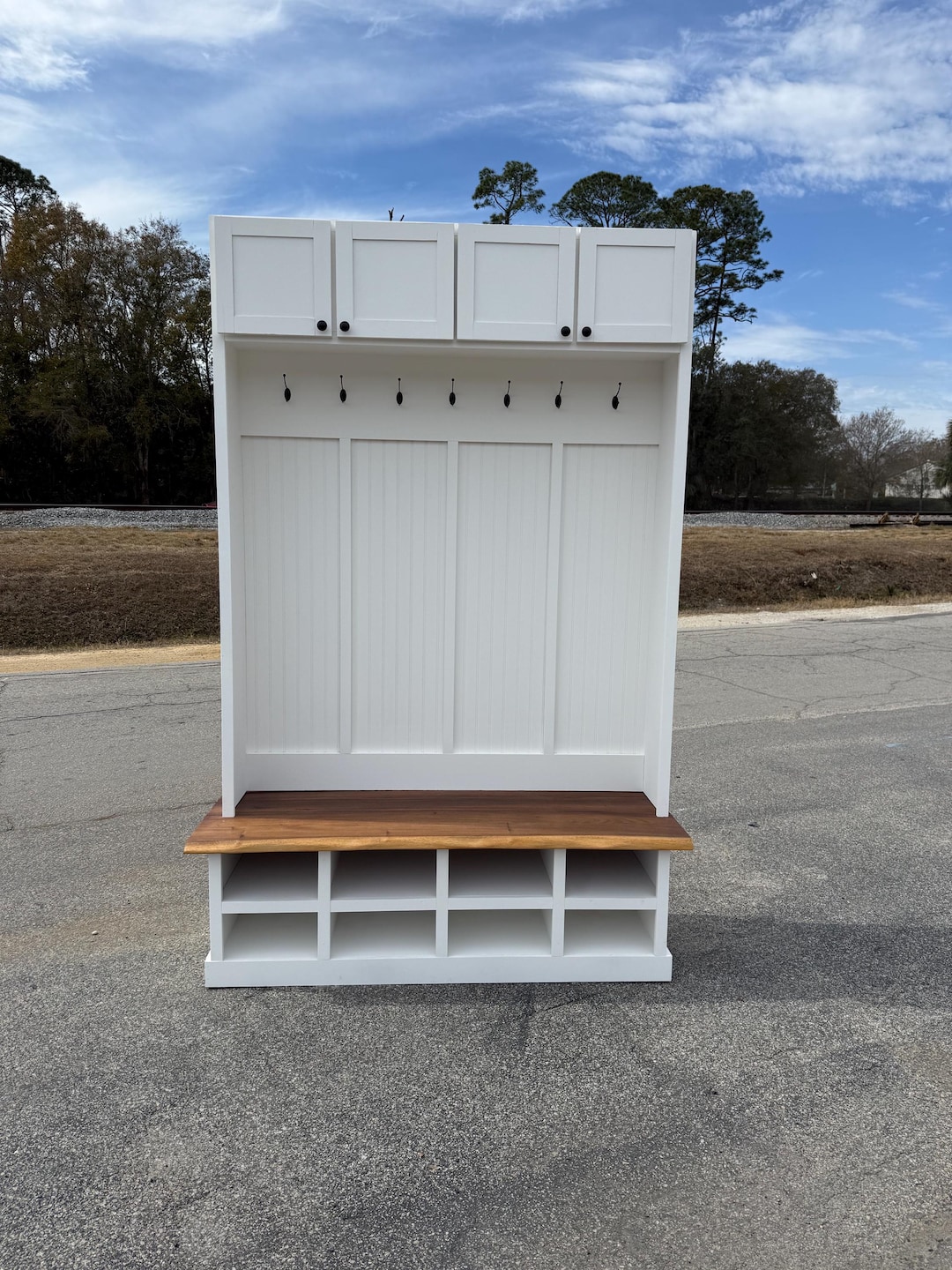 The Seafox | Custom Handmade Hall Tree With Cabinets, Bench & Storage ...