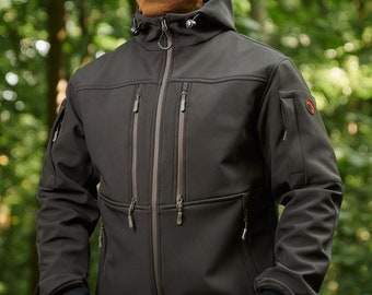 Veste tactique d'extérieur coupe-vent softshell noire | nous pouvons le coudre pour VOUS !