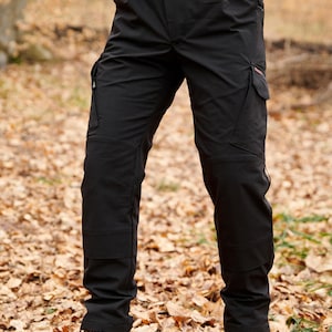 Personalized Black Ripstop Hiking Cargo Pants: Sokil Profi, Reinforced Knees