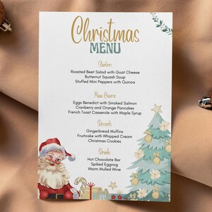 Green & Gold Christmas Menu Card | Santa Market Menus | Family with Kids Xmas Dinner Party Printable |  Custom Cards Holiday Canva template