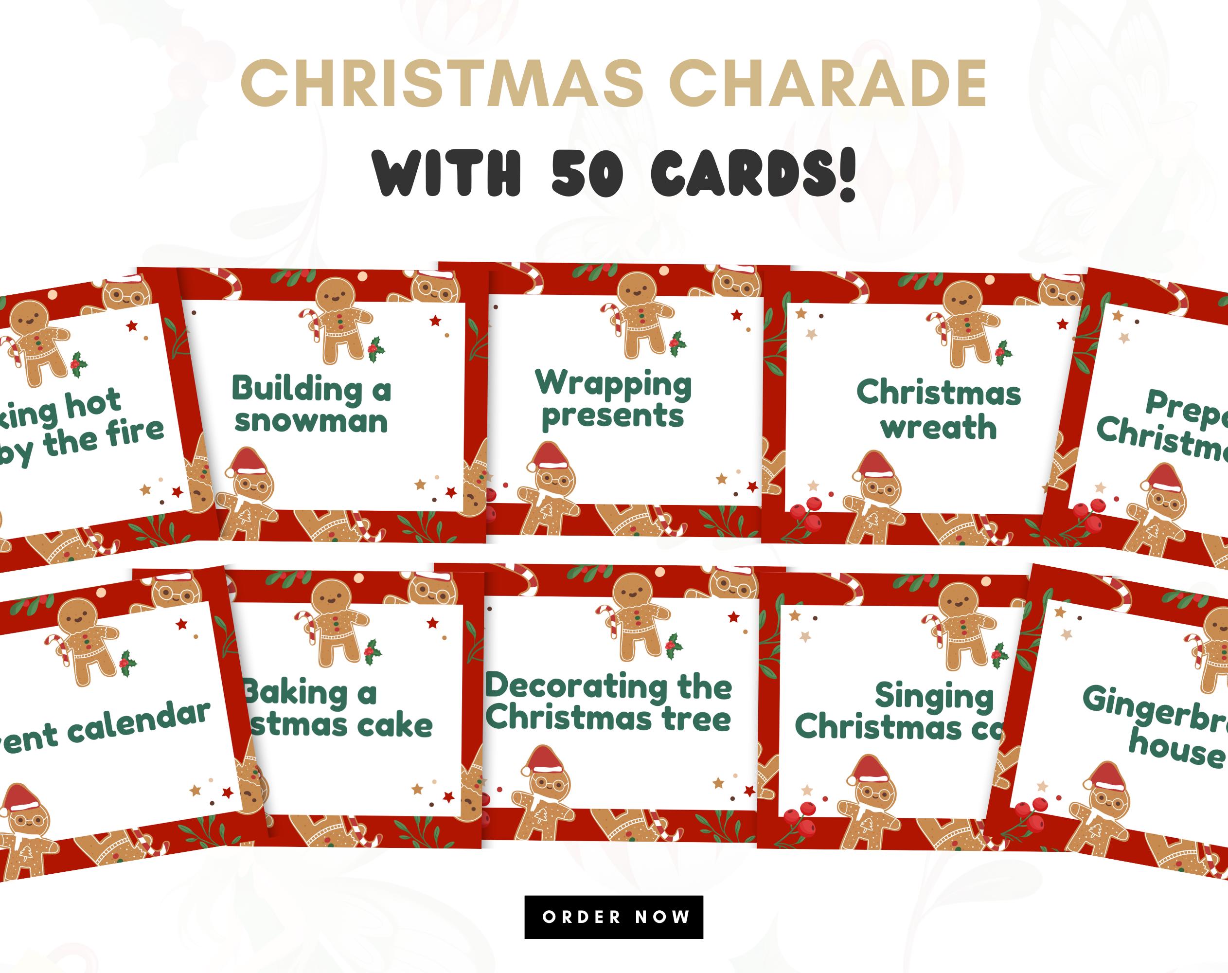 Christmas Charade Card Game Printable | 50 Charades Trivia Cards | Fun ...