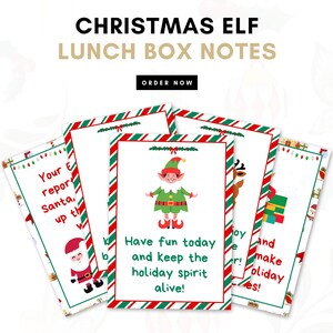 Kerstelf lunchbox notities | Leuke afdrukbare en bewerkbare kerstcanvasjabloon voor kinderen | Elves I'm Back-brief | Motiverende kerstkaarten