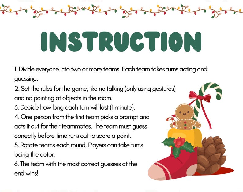 Christmas Charade Card Game Printable | 50 Charades Trivia Cards | Fun ...