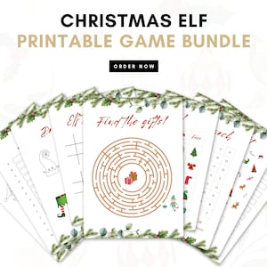 Christmas Elf printable game bundle | Kids Xmas party games | Puzzles, bingo cards, word search, coloring pages | Holiday Elves activities
