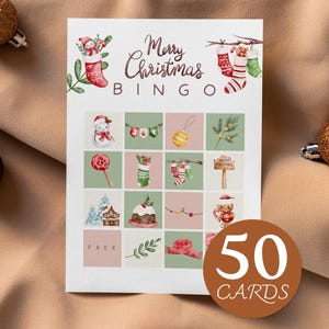 Christmas Bingo 50 Cards with Calling Card & Instructions | Cute Printable Xmas Party Game | Family Winter Holiday Games | Jingle and Mingle