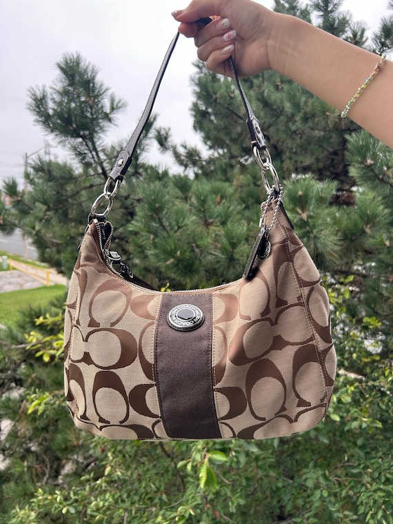 Vintage coach signature jacquard zip shoulder bag bro… - Gem