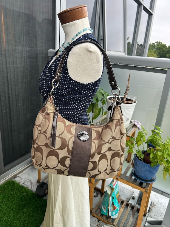 Vintage coach signature jacquard zip shoulder bag bro… - Gem