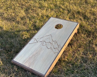 Mountain engraved corn hole boards