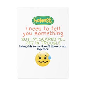 Aanmoedigingskaart eerlijkheid peuter, kind, communicatie, ik moet je iets vertellen, probleemoplossing, problemen, bang, open communicatie