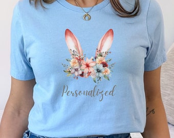 Personalized Rabbit Flower Crown Shirt, Easter Spring Tshirt