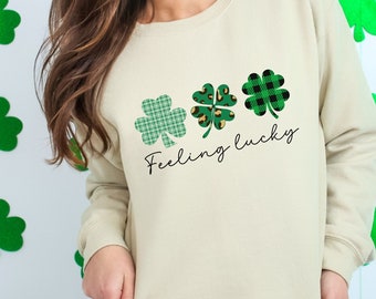 Lucky Shamrock Crewneck for Women, Cute Irish Shirt, Funny St Patricks Day Tshirt , St Pattys Day Teacher Tee, Four Leaf Clover Sweatshirt