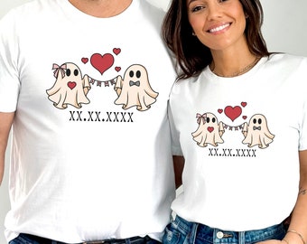 Personalized Couples Ghost Love Tshirt, Wedding Anniversary Gift, Custom Couple Valentines Present, Matching Cute Gift for Him and Her