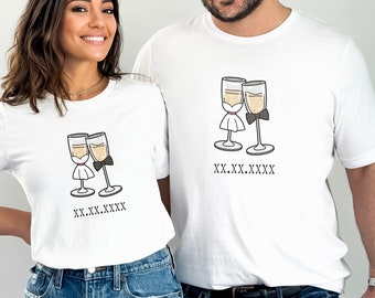 Personalized Couples Wedding Shirt, Anniversary Engagement Tee, Custom Couple Present, Champagne Tshirt