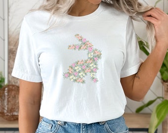 Cute Floral Rabbit Tshirt, Easter Bunny Shirt, Spring Gift for Her