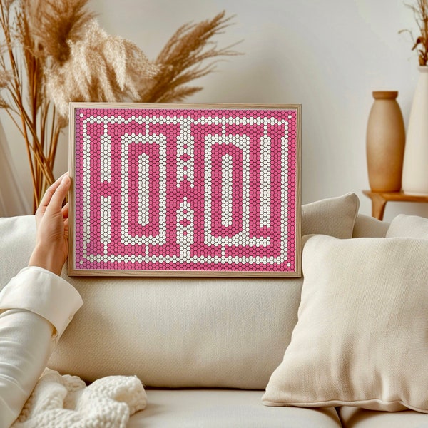 Pink Howdy Typography Print, Howdy Wall Art Poster, Tile Mosaic Modern Art, Cowgirl Wall Art, Bold Howdy Print Eclectic, Gift for her