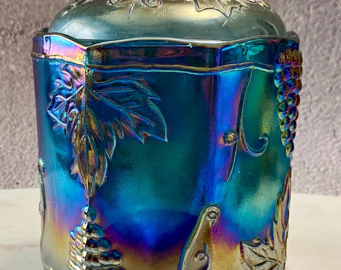 Vintage Indiana Carnival Glass Blue Canister biscuit Barrel Etsy vintage-indiana-carnival-glass-blue-canister-biscuit-barrel-etsy