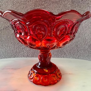 vintage L E Smith moon and stars ruby amberina glass pedestal bowl
