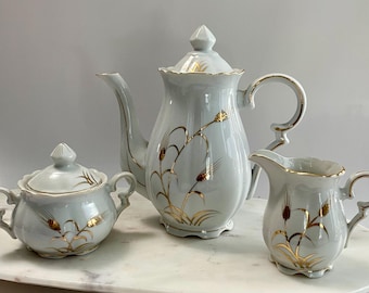 Vintage Lefton and Mann coffee pot,creamer and sugar bowl