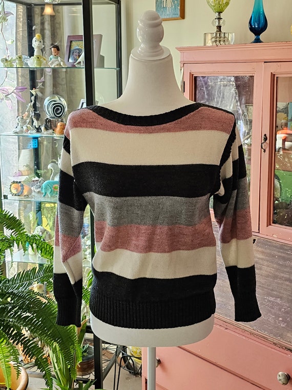Vintage 1980's Boatneck Striped Sweater