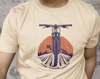 Mountain Bike T-shirt With Slogan ‘Climb, Conquer, Descend' - Ogranic Cotton