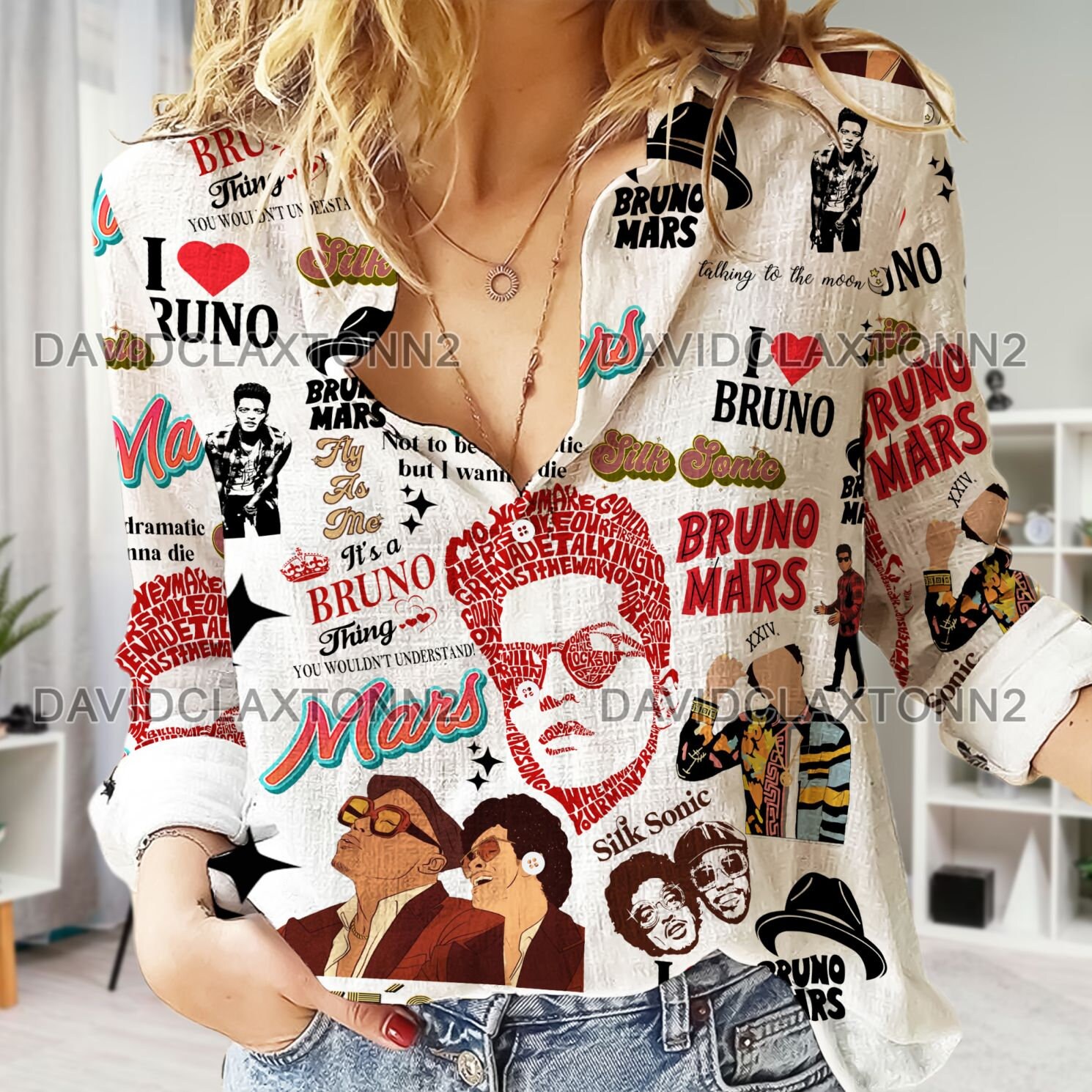 Bruno Mars Vintage Women Casual Shirt, Bruno Mars Cute Shirt