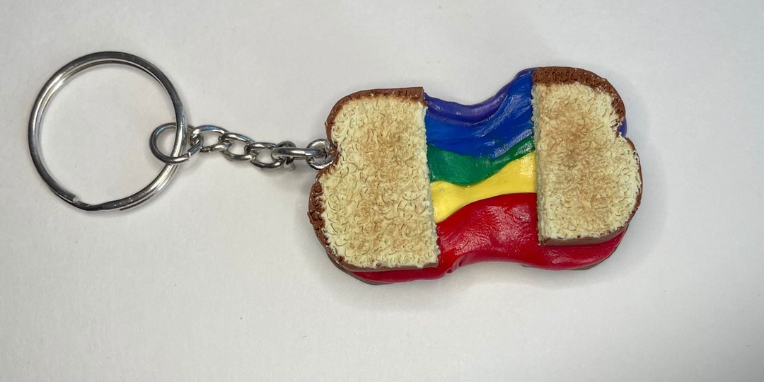 Rainbow Grilled Cheese Polymer Clay Keychain, Colorful Keychain