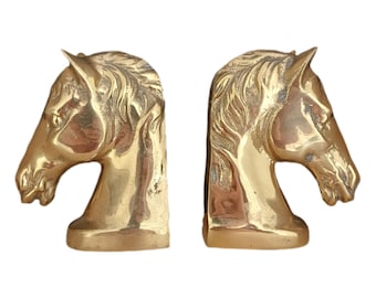 Sujetalibros vintage de latón con forma de cabeza de caballo para decoración ecuestre (par)