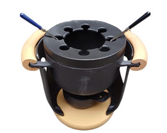 Vintage Bodum Fondue Set / Madera de hierro fundido danés Nissen Diseño MCM Decoración