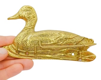 Vintage Solid Brass Mallard Duck Heavy Wall Key Holder Metal 3 Hook Hanger