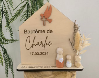 cadeau sujet personnalisé en bois thème parrain et/ou marraine baptême/communion