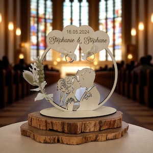 Customizable wooden wedding ring pillow with hearts, dried flower ring cushion, ring presentation, wedding ceremony image 2