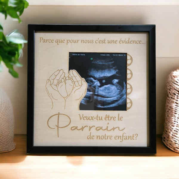 Frame announcing pregnancy/birth godfather or godmother