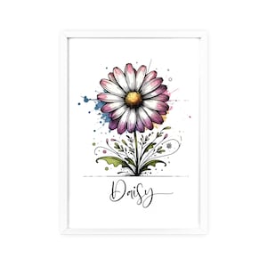 Daisy avril fleur de naissance encadrée art mural, fleur de naissance, cadeau fleur de naissance, art fleur de naissance, cadeau pour maman, cadeau pour grand-mère, impression d&#39;art,