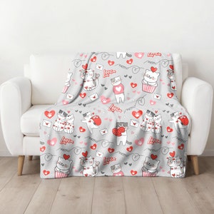 Cat Valentines Day Blanket, Valentine Velveteen Plush Blanket, Cat Lover Valentine Gift, Valentine Gift, Cat Couch Throw Blanket, Mom Gift