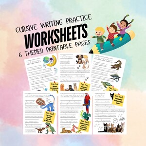 Cursive Handwriting Practice for Kids, Printable Cursive Handwriting Worksheets, Themed Cursive Worksheets, Digital Download Practice Sheets