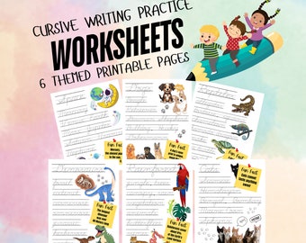 Cursive Handwriting Practice for Kids, Printable Cursive Handwriting Worksheets, Themed Cursive Worksheets, Digital Download Practice Sheets