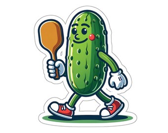 Pickle Holding a Pickleball Paddle Sticker, Sticker, Stickers, Pickle Ball Sport Sticker, Laptop Sticker, Water Bottle Stickers, Pickle