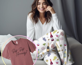 Bachelorette Wine Party Pajama Pant, Wine Lover, Bachelorette Party Wine Print PJs, Gift for Her, Pajamas Women, Wine Themed PJ Pants Gift