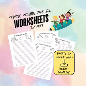 Printable Cursive Handwriting Worksheets, ABC Cursive Practice Worksheets, Alphabet Cursive Handwriting Practice Printable Sheets, 26 pages
