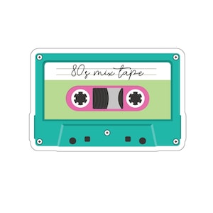 Cassette Tape 80s Mix Tape Sticker, 80s Music Cassette Tape Sticker, Gift for Her, Laptop Decal, Birthday Gift, Waterbottle Decal Sticker
