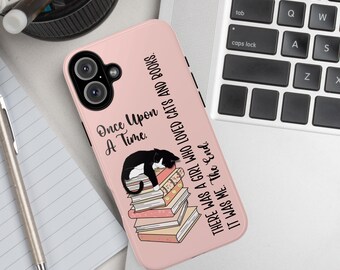 Funda resistente para iPhone 15 y 16 con gatos y libros, Érase una vez, regalo para amantes de los gatos, regalo para amantes de los libros, regalo para ella, regalo de gatos y libros