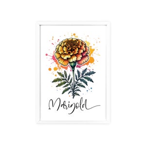 Ringelblume Oktober Geburtsblume gerahmte Wandkunst, Geburtsblumen Geschenk, Geburtsblumen Kunst, Geschenk für Mutter, Geschenk für Oma, personalisierte Kunstdruck